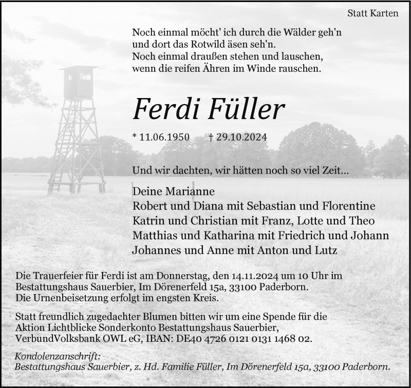  Traueranzeige für Ferdi Füller vom 09.11.2024 aus Westfalen Blatt