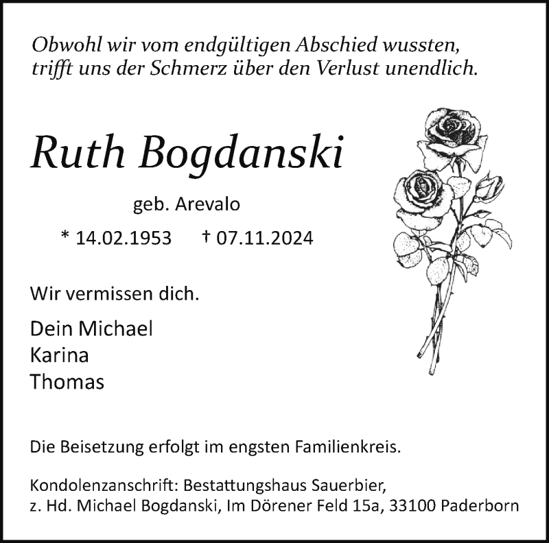  Traueranzeige für Ruth Bogdanski vom 16.11.2024 aus Westfalen Blatt