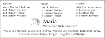 Traueranzeige von Maria  von Westfalen Blatt