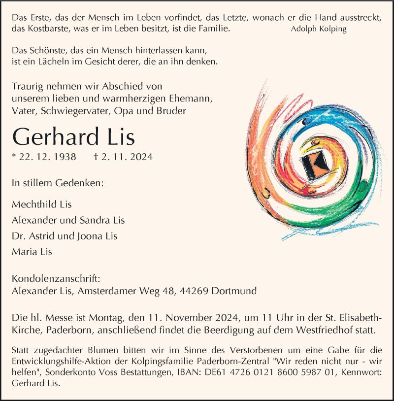  Traueranzeige für Gerhard Lis vom 06.11.2024 aus Westfalen Blatt