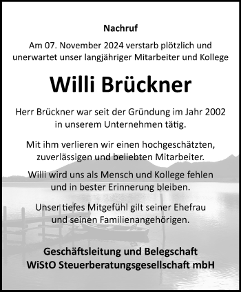 Traueranzeige von Willi Brückner von Westfalen Blatt