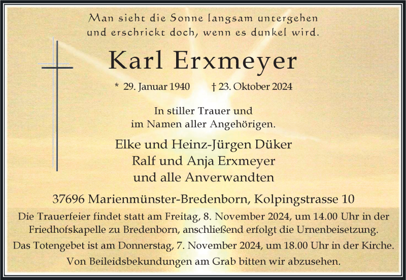  Traueranzeige für Karl Erxmeyer vom 01.11.2024 aus Westfalen Blatt
