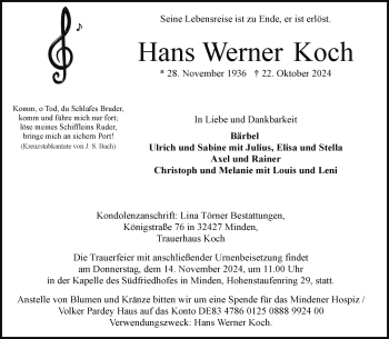 Traueranzeige von Hans Werner Koch von Westfalen Blatt