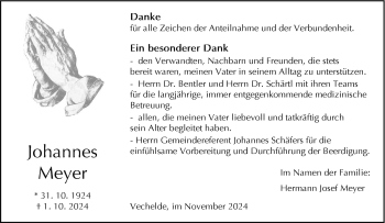 Traueranzeige von Johannes Meyer von Westfalen Blatt