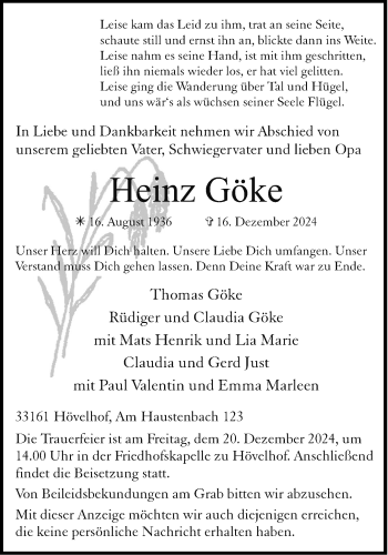 Traueranzeige von Heinz Göke von Westfalen Blatt