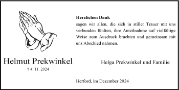 Traueranzeige von Helmut Prekwinkel von Westfalen Blatt