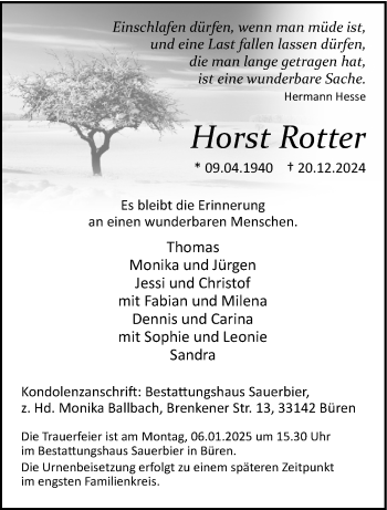 Traueranzeige von Horst Rotter von Westfalen Blatt