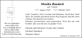 Traueranzeige von Monika Tonino Baudach von Westfalen Blatt