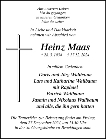 Traueranzeige von Heinz Maas von Westfalen Blatt