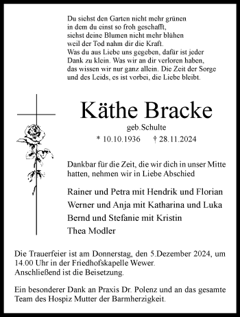 Traueranzeige von Käthe Bracke von Westfalen Blatt