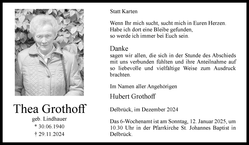  Traueranzeige für Thea Grothoff vom 24.12.2024 aus Westfalen Blatt