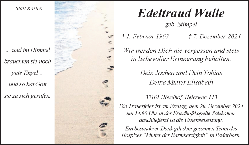  Traueranzeige für Edeltraud Wulle vom 14.12.2024 aus Westfalen Blatt