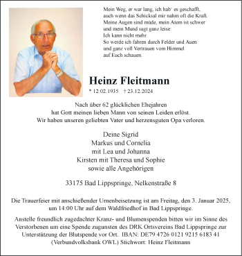 Traueranzeige von  Heinz Fleitmann von Westfalen Blatt