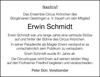 Traueranzeige von Erwin Schmidt von Westfalen Blatt