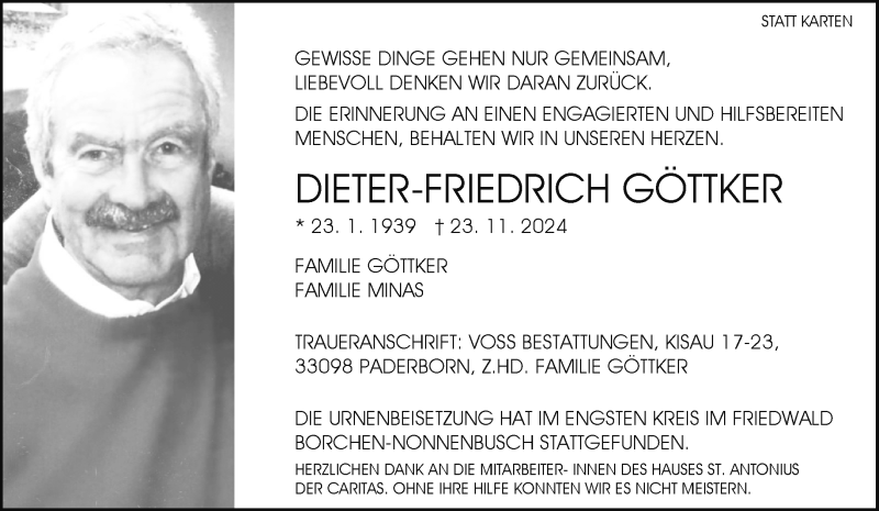  Traueranzeige für Dieter-Friedrich Göttker vom 07.12.2024 aus Westfalen Blatt