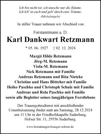 Traueranzeige von Karl Dankwart Retzmann von Westfalen Blatt