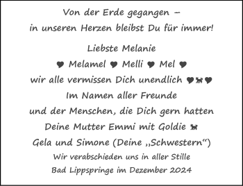 Traueranzeige von Melanie  von Westfalen Blatt