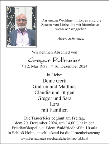 Traueranzeige von Gregor Pollmeier von Westfalen Blatt