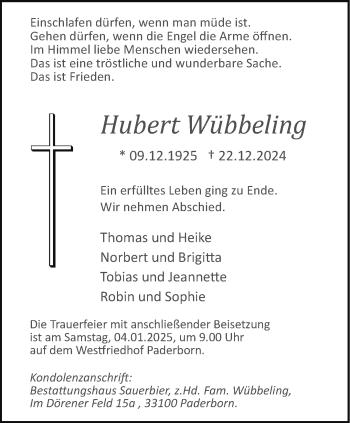 Traueranzeige von  Hubert Wübbeling von Westfalen Blatt