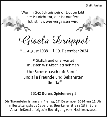 Traueranzeige von Gisela Gisela Drüppel von Westfalen Blatt