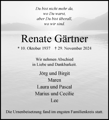 Traueranzeige von Renate Gärtner von Westfalen Blatt