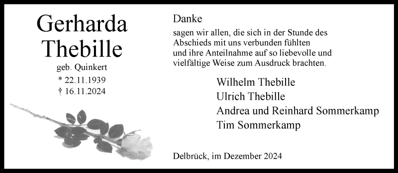  Traueranzeige für Gerharda Thebille vom 11.12.2024 aus Westfalen Blatt