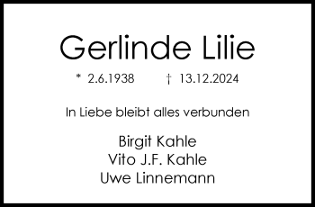 Traueranzeige von Gerlinde Lilie von Westfalen Blatt