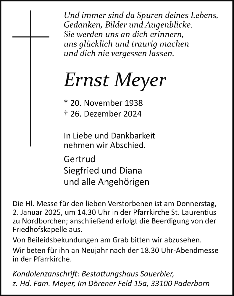  Traueranzeige für Ernst Meyer vom 30.12.2024 aus Westfalen Blatt