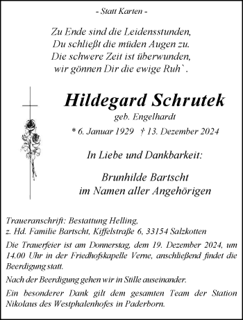 Traueranzeige von Hildegard Schrutek von Westfalen Blatt