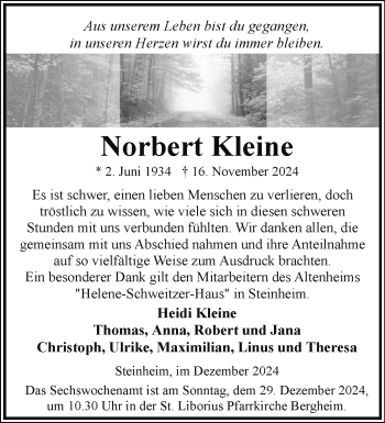 Traueranzeige von Norbert Kleine von Westfalen Blatt
