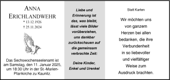 Traueranzeige von Anna Erichlandwehr von Westfalen Blatt