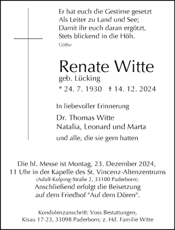 Traueranzeige von Renate Witte von Westfalen Blatt