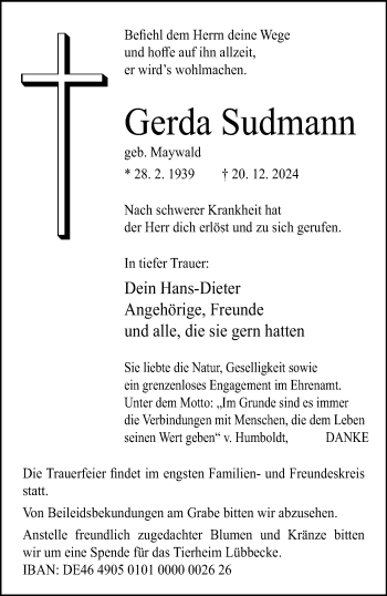 Traueranzeige von  Gerda Sudmann (geb. Maywald) von Westfalen Blatt