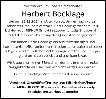 Traueranzeige von Herbert Bocklage von Westfalen Blatt