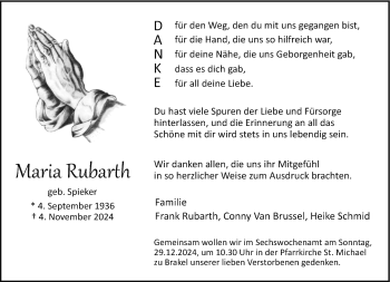 Traueranzeige von Maria Rubarth von Westfalen Blatt