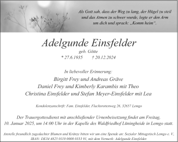 Traueranzeige von Adelgunde Einsfelder von Westfalen Blatt