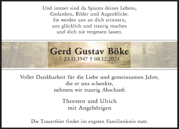 Traueranzeige von Gerd Gustav Gerd Gustav Böke von Westfalen Blatt