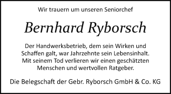 Traueranzeige von Bernhard Ryborsch von Westfalen Blatt