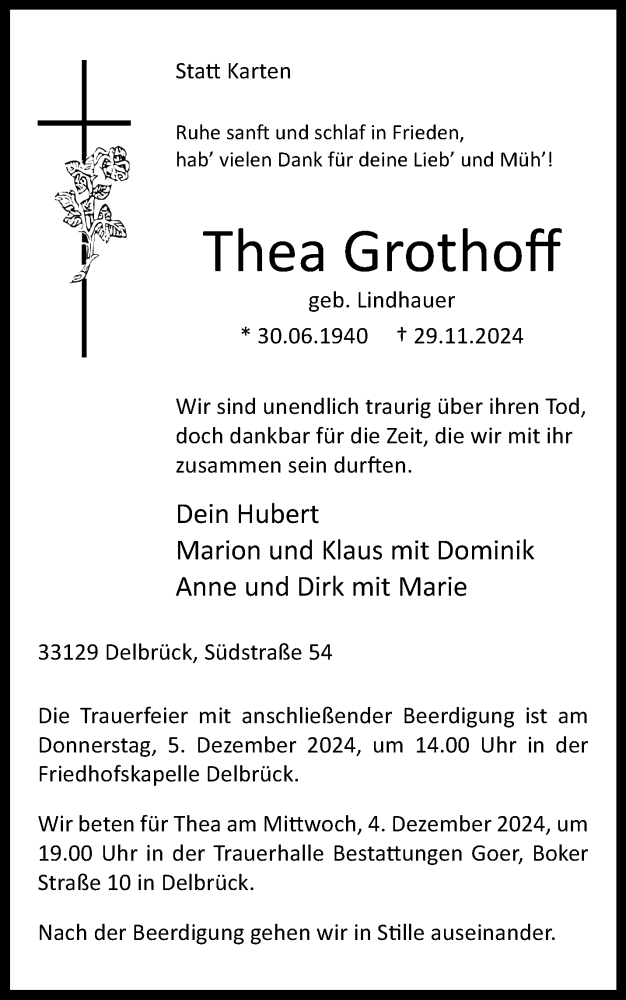  Traueranzeige für Thea Grothoff vom 03.12.2024 aus Westfalen Blatt