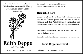 Traueranzeige von Edith Deppe von Westfalen Blatt