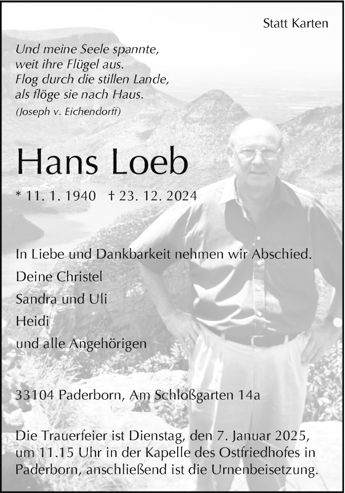  Traueranzeige für Hans Loeb vom 31.12.2024 aus Westfalen Blatt