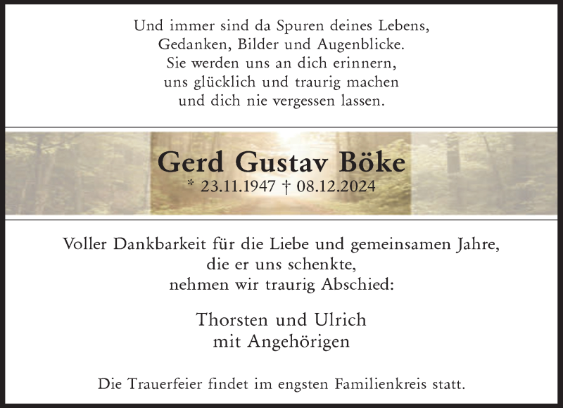  Traueranzeige für Gerd Gustav Gerd Gustav Böke vom 21.12.2024 aus Westfalen Blatt