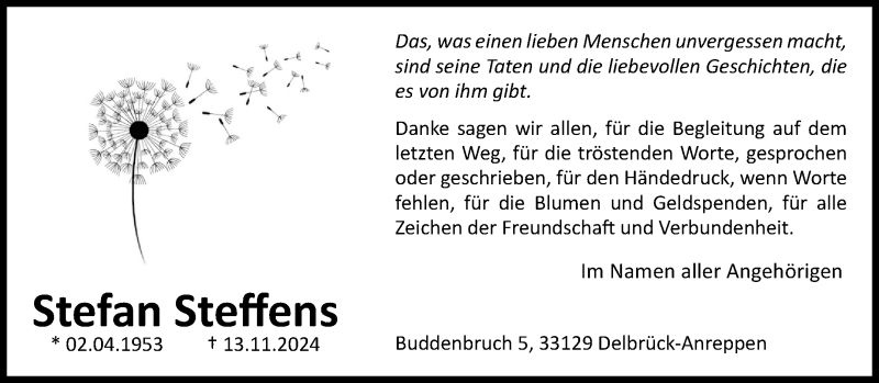  Traueranzeige für Stefan Steffens vom 07.12.2024 aus Westfalen Blatt