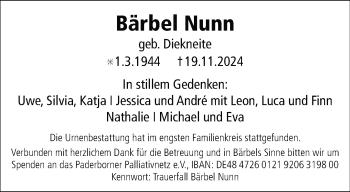 Traueranzeige von Bärbel Bärbel Nunn (geb. Diekneite) von Westfalen Blatt