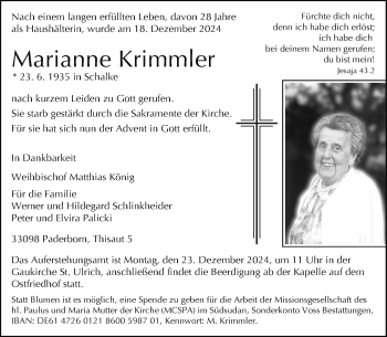 Traueranzeige von Marianne Krimmler von Westfalen Blatt