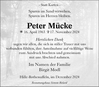 Traueranzeige von Peter Peter Mücke von Westfalen Blatt