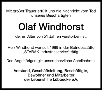 Traueranzeige von Olaf Windhorst von Westfalen Blatt