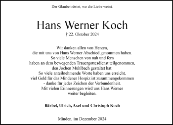 Traueranzeige von Hans Werner Koch von Westfalen Blatt