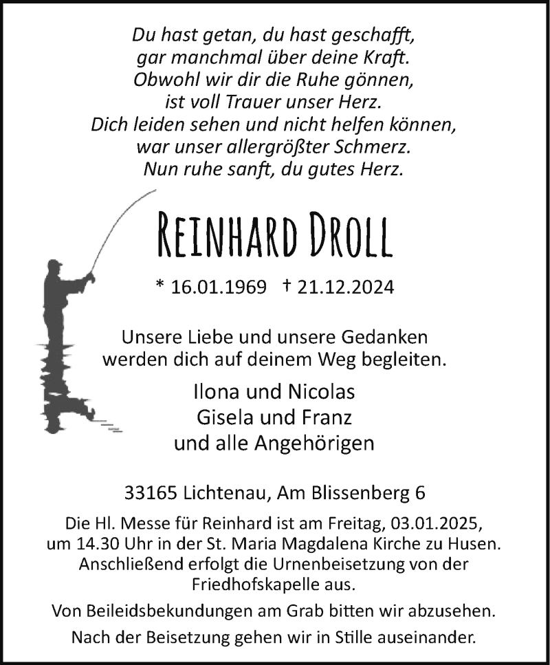  Traueranzeige für Reinhard Droll vom 28.12.2024 aus Westfalen Blatt