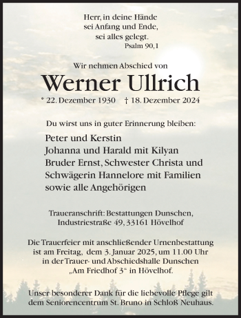 Traueranzeige von  Werner Ullrich von Westfalen Blatt
